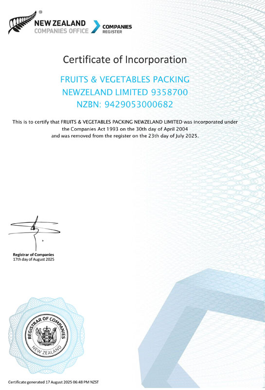 fruits vegetables packing new zealand limited